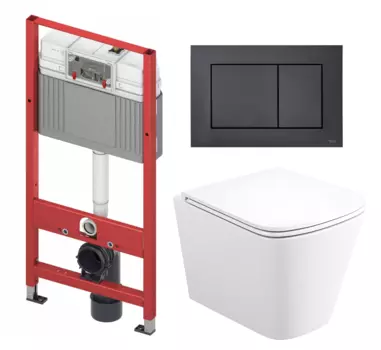 Комплект 3 в 1 инсталляция Tece Base K440407/9400414 + Унитаз подвесной Enio Binario + кнопка черная OOO