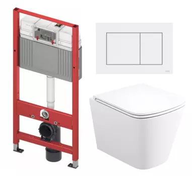 Комплект 3 в 1 инсталляция Tece Base 9400413 + Унитаз подвесной Enio Binario + кнопка белая OOO