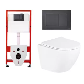 Комплект 3 в 1 инсталляция Tece Base 9400414 + Подвесной унитаз BelBagno Uno с кнопкой черной OOO