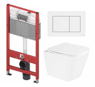 Комплект 3 в 1 инсталляция Tece Base 9400413 + Унитаз подвесной BelBagno Due BB3103CHR/SC + кнопка белая OOO