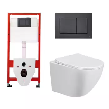 Комплект 3 в 1 инсталляция Tece Base 9400414 + Подвесной унитаз Taliente Amato AM25010 с кнопкой черной OOO