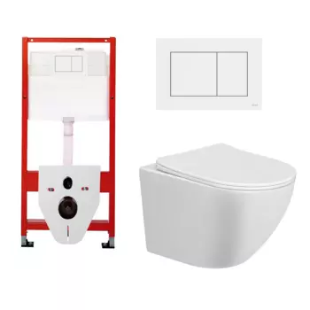 Комплект 3 в 1 инсталляция Tece Base 9400413 + Подвесной унитаз Taliente Amato AM25010 с кнопкой белой OOO