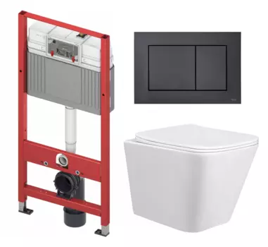 Комплект 3 в 1 инсталляция Tece Base K440407/9400414 + Унитаз подвесной Taliente Correto + кнопка черная OOO