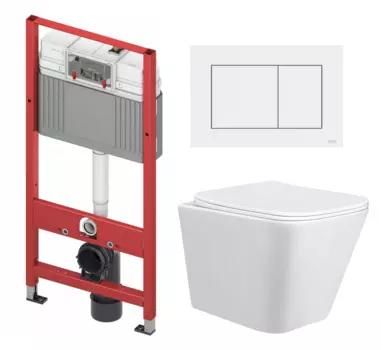 Комплект 3 в 1 инсталляция Tece Base 9400413 + Унитаз подвесной Taliente Correto CR25200 + кнопка белая OOO