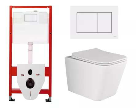 Комплект 3 в 1 инсталляция Tece Base 9400413 + Подвесной унитаз Ceramica Nova Metric Rimless CN3007 с кнопкой смыва, в стиле hi-tech