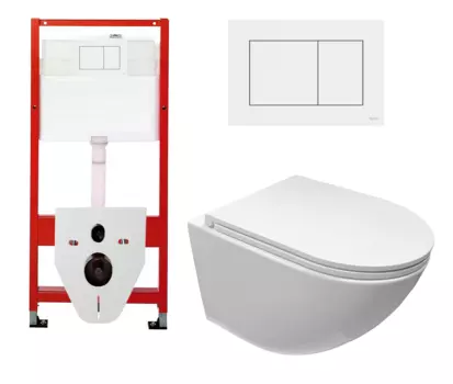 Комплект 3 в 1 инсталляция Tece Base 9400413 + Подвесной унитаз Cerutti Spa Sella aria CT9529 Tornado с кнопкой белый квадрат