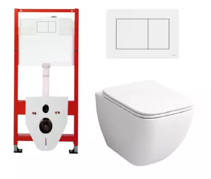 Комплект 3 в 1 инсталляция Tece Base 9400413 + Подвесной унитаз Grossman GR-4447S с кнопкой смыва, в стиле hi-tech