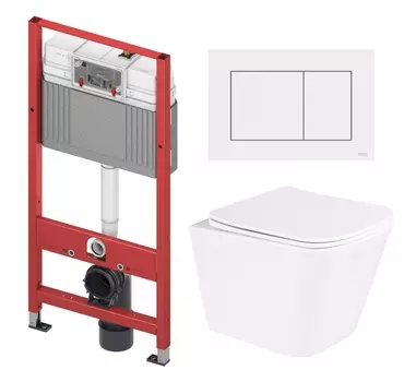 Комплект 3 в 1 инсталляция Tece Base 9400413 + Унитаз подвесной BelBagno Due BB3103CHR/SC + кнопка белая