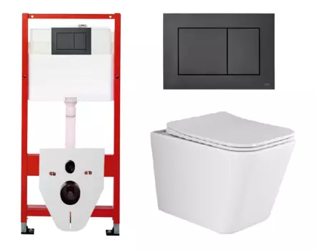 Комплект 3 в 1 инсталляция Tece Base K440407/9400414 + Подвесной унитаз Ceramica Nova Metric Rimless CN3007 с кнопкой смыва, в стиле hi-tech