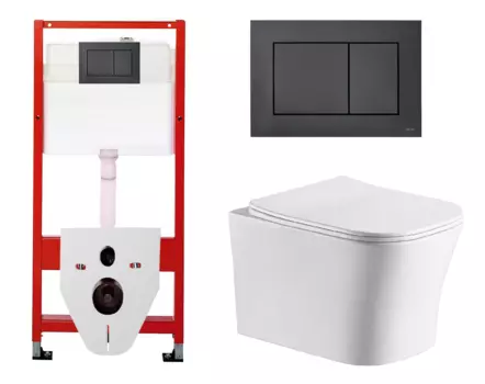 Комплект 3 в 1 инсталляция Tece Base K440407/9400414 + Подвесной унитаз CeruttiSpa Marmolada aria CT7778 с кнопкой смыва, в стиле hi-tech