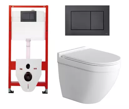 Комплект 3 в 1 инсталляция Tece Base K440407 + Подвесной унитаз Grossman GR-4483S с кнопкой черной квадрат