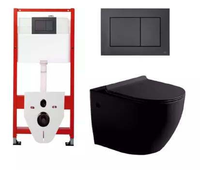 Комплект 3 в 1 инсталляция Tece Base K440407/9400414 + Подвесной унитаз Vincea Globo VT1-14MB с кнопкой смыва, в стиле hi-tech