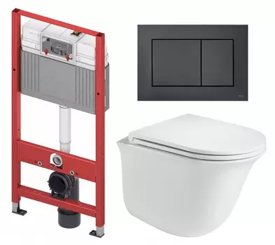 Комплект 3 в 1 инсталляция Tece Base K440407/9400414 + Подвесной унитаз WeltWasser Telbach 004 GL-WT + кнопка черная