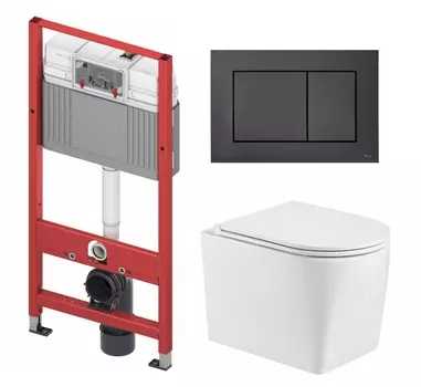 Комплект 3 в 1 инсталляция Tece Base K440407/9400414 + Унитаз подвесной WeltWasser Nesenbach 004 GL-WT + кнопка черная
