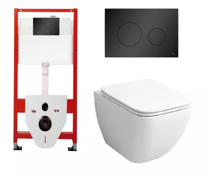 Комплект 3 в 1 инсталляция Tece Base K440925 + Подвесной унитаз Grossman GR-4447S с кнопкой смыва, в стиле hi-tech
