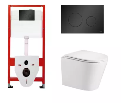 Комплект 3 в 1 инсталляция Tece Base K440925 + Подвесной унитаз WeltWasser Salzbach 004 GL-WT с кнопкой смыва, в стиле hi-tech