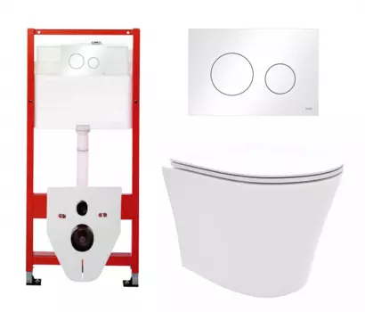 Комплект 3 в 1 инсталляция Tece Loop K440920 + Унитаз подвесной Enio Neo EN5370588 + кнопка белая