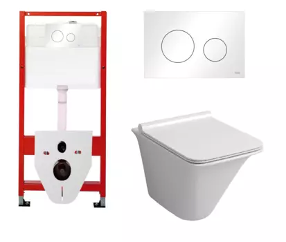 Комплект 3 в 1 инсталляция Tece Loop K440920 + Подвесной унитаз Grossman GR-4413S с кнопкой смыва, в стиле hi-tech