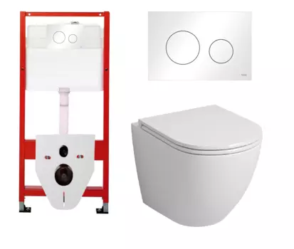 Комплект 3 в 1 инсталляция Tece Loop K440920 + Подвесной унитаз Grossman GR-4455S с белой кнопкой смыва