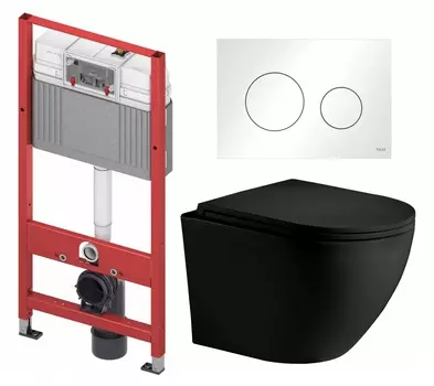 Комплект 3 в 1 инсталляция Tece Loop K440920 + Унитаз подвесной Weltwasser WW Merzbach 043 MT-BL + кнопка белая
