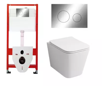 Комплект 3 в 1 инсталляция Tece Loop K440921 + Подвесной унитаз Grossman GR-4441S с кнопкой смыва, в стиле hi-tech