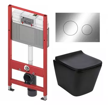 Комплект 3 в 1 инсталляция Tece Loop K440921 + Подвесной унитаз WeltWasser Gelbach 041 MT-BL + кнопка хром