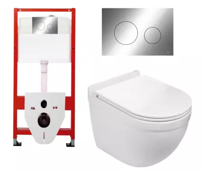 Комплект 3 в 1 инсталляция Tece Loop K440921 + Подвесной унитаз WeltWasser Heimbach 043 GL-WT с кнопкой хром круглый