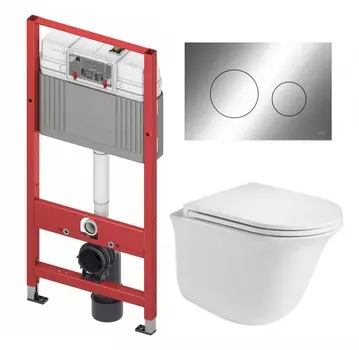 Комплект 3 в 1 инсталляция Tece Loop K440921 + Подвесной унитаз WeltWasser Telbach 004 GL-WT + кнопка хром