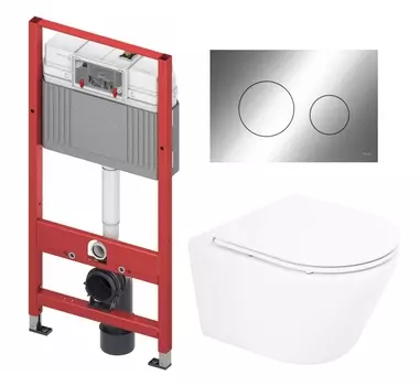 Комплект 3 в 1 инсталляция Tece Loop K440921 + Унитаз подвесной BelBagno Tre BB8001CHR/SC + кнопка хром