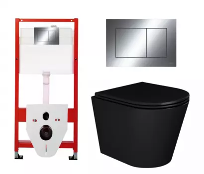 Комплект 3 в 1 инсталляция Tece Now 9400412 + Унитаз подвесной Enio Cento BL черный EN4280035 + кнопка хром