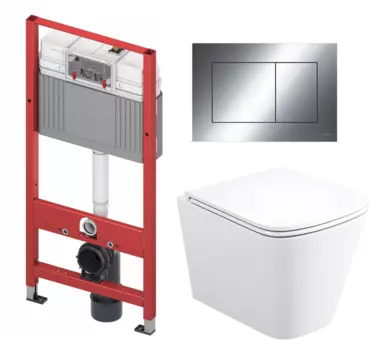 Комплект 3 в 1 инсталляция Tece Now 9400412 + Унитаз подвесной Enio Binario + кнопка хром OOO