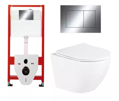 Комплект 3 в 1 инсталляция Tece Now 9400412 + Подвесной унитаз BelBagno Uno с кнопкой хром OOO