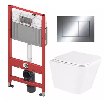 Комплект 3 в 1 инсталляция Tece Now 9400412 + Унитаз подвесной BelBagno Due BB3103CHR/SC + кнопка хром OOO