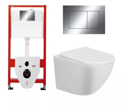 Комплект 3 в 1 инсталляция Tece Now 9400412 + Подвесной унитаз Taliente Amato AM25010 с кнопкой хром OOO