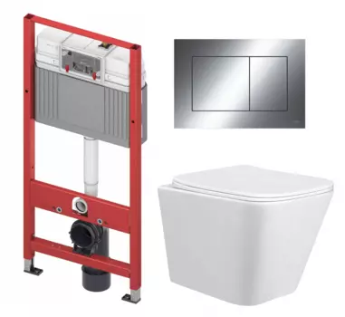 Комплект 3 в 1 инсталляция Tece Now 9400412 + Унитаз подвесной Taliente Correto CR25200 + кнопка хром OOO