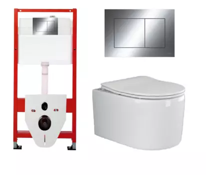 Комплект 3 в 1 инсталляция Tece Now 9400412 + Подвесной унитаз Ceramica Nova Moments CN3003 с кнопкой смыва, в стиле hi-tech