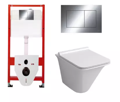 Комплект 3 в 1 инсталляция Tece Now 9400412 + Подвесной унитаз Grossman GR-4413S с кнопкой смыва, в стиле hi-tech