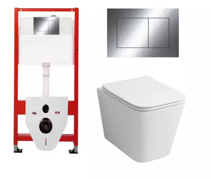 Комплект 3 в 1 инсталляция Tece Now 9400412 + Подвесной унитаз Grossman GR-4441S с кнопкой смыва, в стиле hi-tech