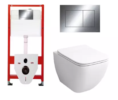 Комплект 3 в 1 инсталляция Tece Now 9400412 + Подвесной унитаз Grossman GR-4447S с кнопкой смыва, в стиле hi-tech