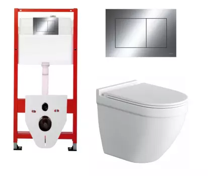 Комплект 3 в 1 инсталляция Tece Now 9400412 + Подвесной унитаз Grossman GR-4483S с кнопкой хром квадрат