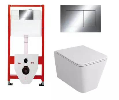 Комплект 3 в 1 инсталляция Tece Now 9400412 + Подвесной унитаз Owl 1975 Ruta-H OWLT190401 с кнопкой смыва, в стиле hi-tech