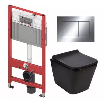 Комплект 3 в 1 инсталляция Tece Now 9400412 + Подвесной унитаз WeltWasser Gelbach 041 MT-BL + кнопка хром