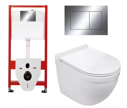Комплект 3 в 1 инсталляция Tece Now 9400412 + Подвесной унитаз WeltWasser Heimbach 043 GL-WT с кнопкой хром квадрат