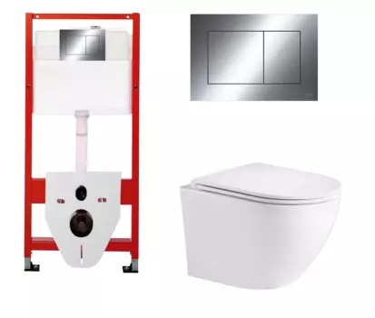 Комплект 3 в 1 инсталляция Tece Now 9400412 + Подвесной унитаз WeltWasser Merzbach 043 GL-WT с кнопкой смыва, в стиле hi-tech