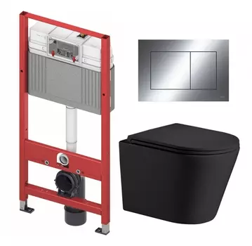 Комплект 3 в 1 инсталляция Tece Now 9400412 + Подвесной унитаз WeltWasser Salzbach 043 MT-BL + кнопка хром