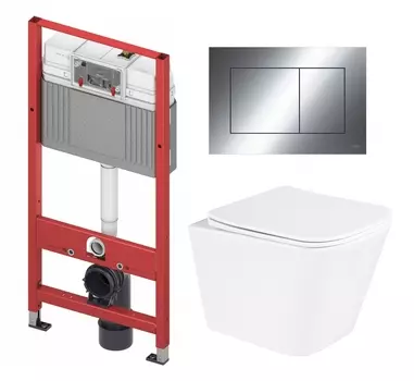 Комплект 3 в 1 инсталляция Tece Now 9400412 + Унитаз подвесной BelBagno Due BB3103CHR/SC + кнопка хром