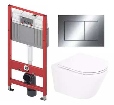Комплект 3 в 1 инсталляция Tece Now 9400412 + Унитаз подвесной BelBagno Tre BB8001CHR/SC + кнопка хром