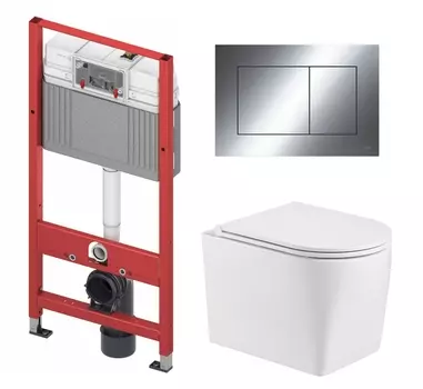 Комплект 3 в 1 инсталляция Tece Now 9400412 + Унитаз подвесной WeltWasser Nesenbach 004 GL-WT + кнопка хром