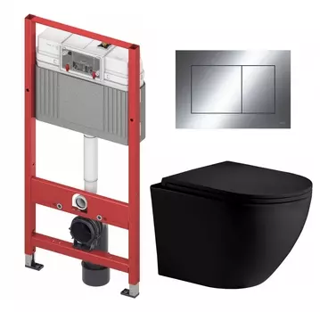 Комплект 3 в 1 инсталляция Tece Now 9400412 + Унитаз подвесной Weltwasser WW Merzbach 043 MT-BL + кнопка хром