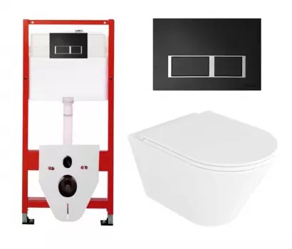 Комплект 3 в 1 инсталляция Tece Tecespring S955202 + Унитаз подвесной Enio Cento EN4280110 + кнопка черная матовая